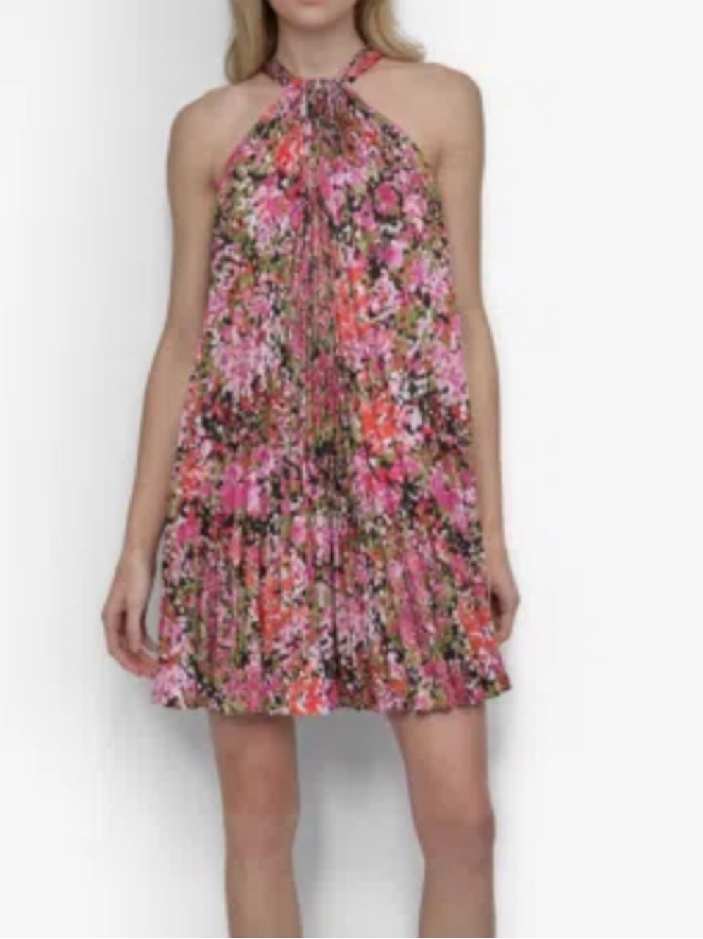DKNY pleated floral trapeze short dress size 14 NEW